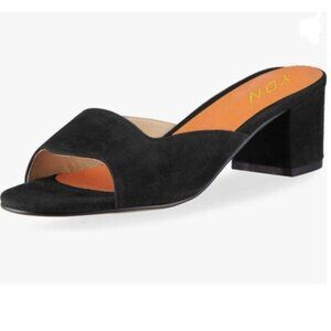 YDN Black Low Chunky Heel Slide Mule Open Toe Slipper Dressy Shoes Sandals